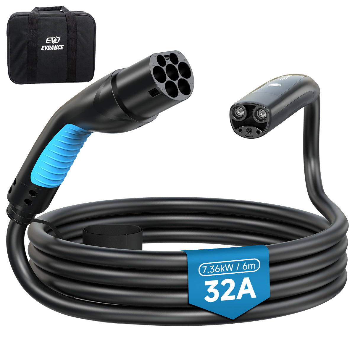 EVDANCE Câble de recharge Type 2 vers NACS – Monophasé, 32 A / 6 m, Compatible Tesla