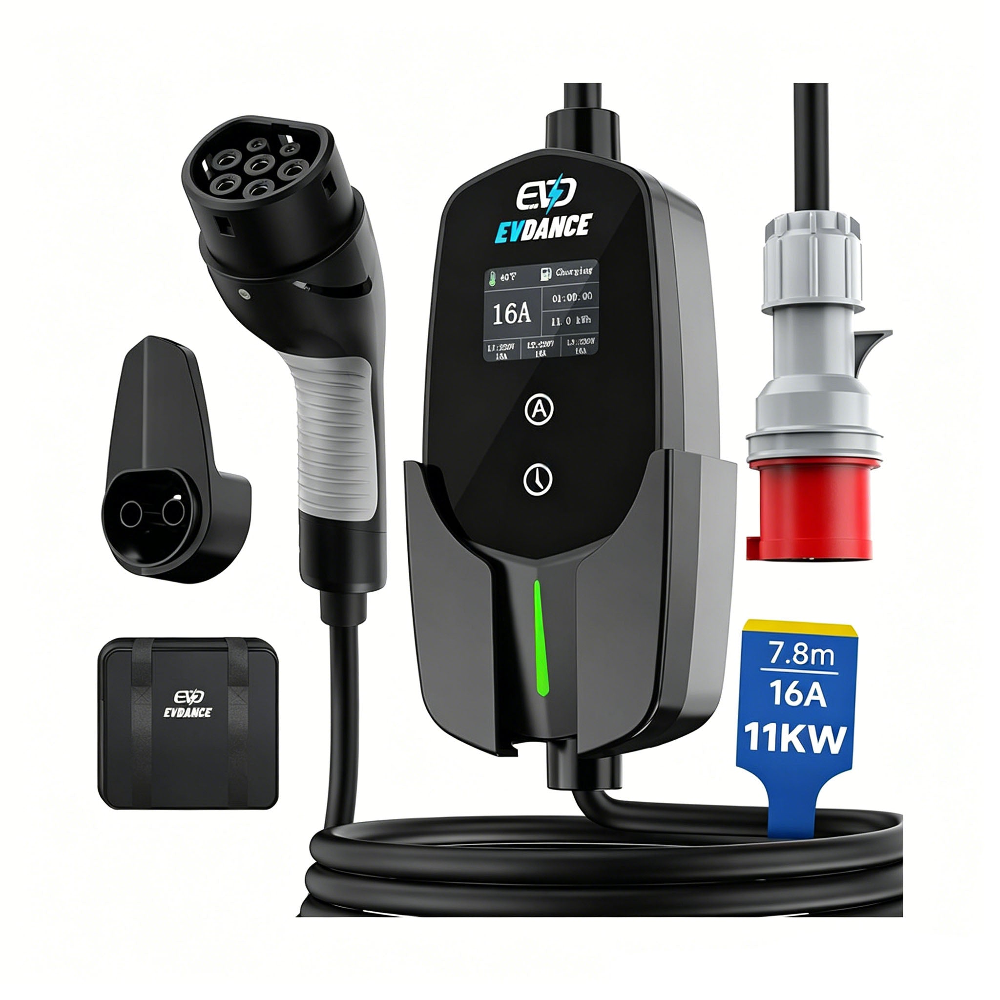 EVDANCE 11 (kW) Mobile Wallbox, 3 Phase EV Charger 16A Max with DC 6mA Protection