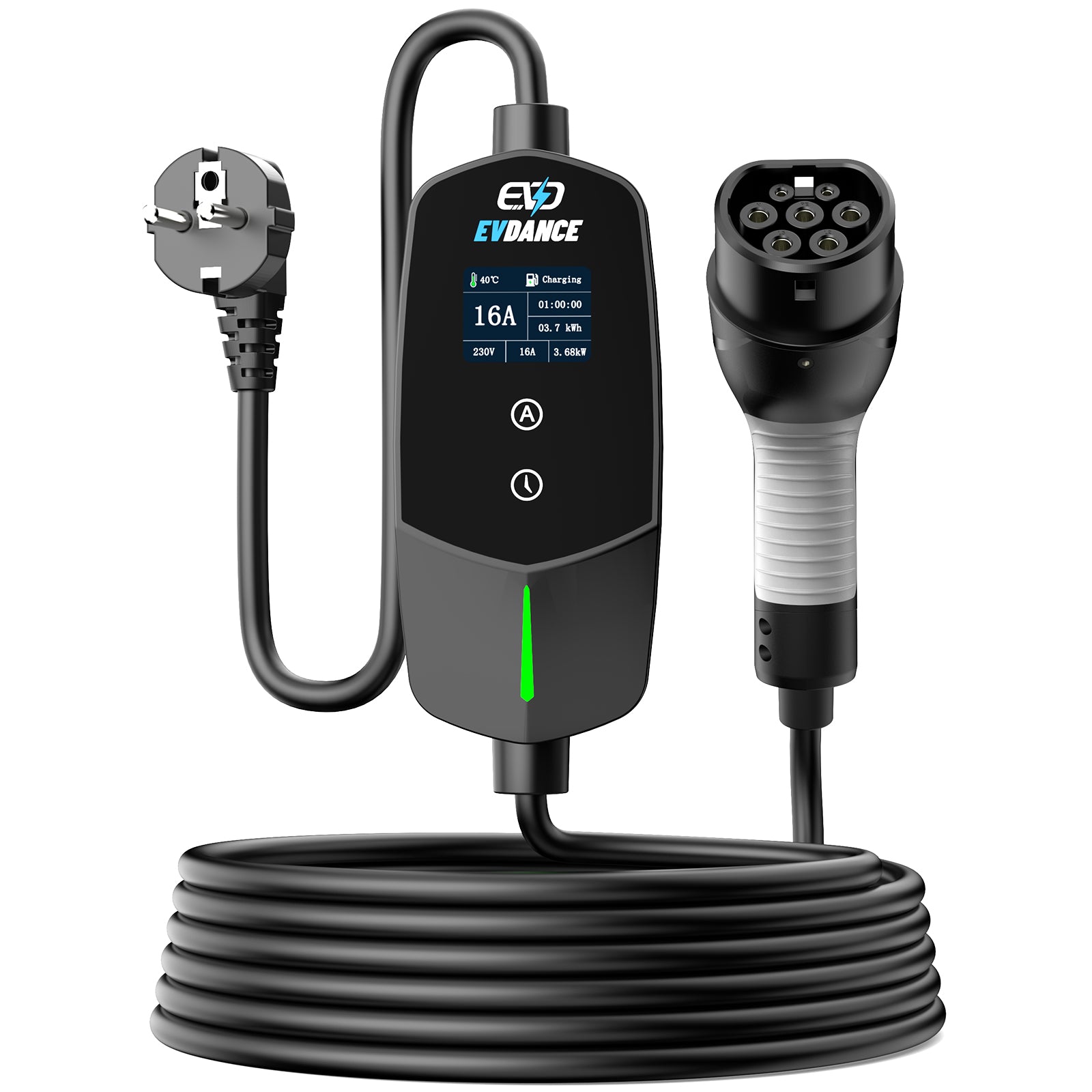 EVDANCE Chargeur EV monophasé type 2 16A Max, 3,68 (kW), prise Schuko