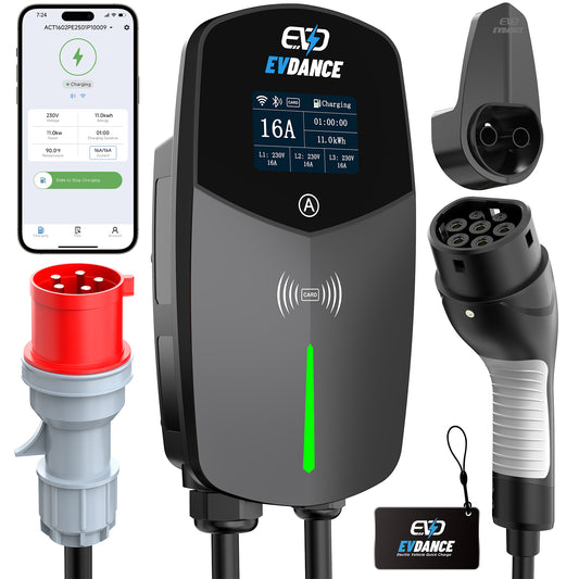 EVDANCE 11kW Wallbox Type 2 16A 3-Phase CEE WiFi Bluetooth & RFID