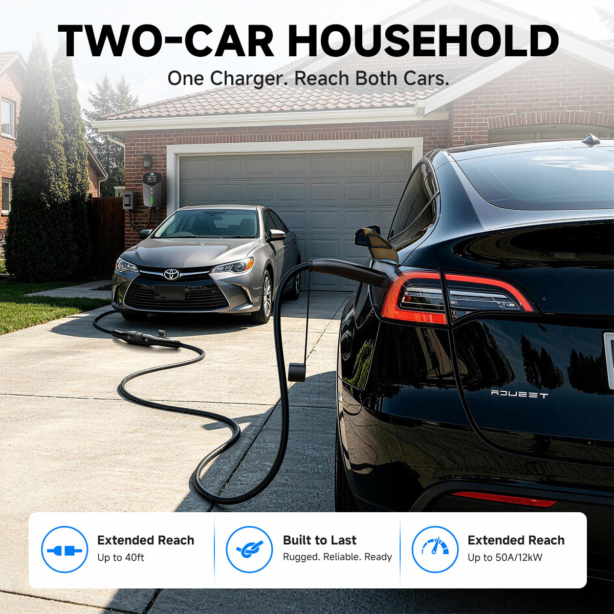 EVDANCE Câble de recharge Type 2 vers NACS – Monophasé, 32 A / 6 m, Compatible Tesla