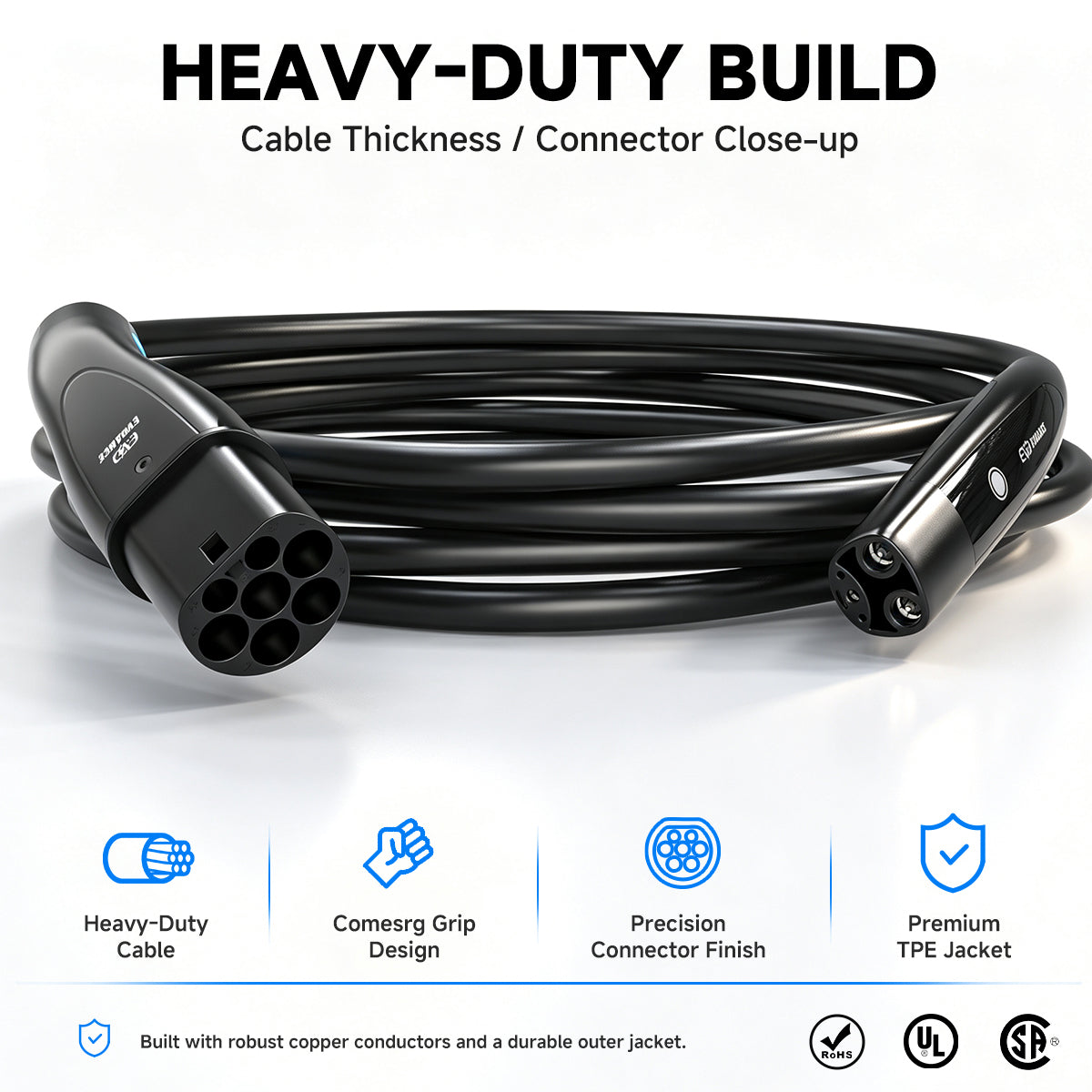 EVDANCE Câble de recharge Type 2 vers NACS – Monophasé, 32 A / 6 m, Compatible Tesla
