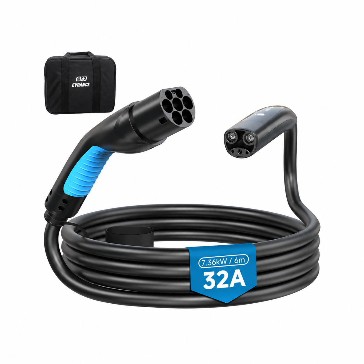 EVDANCE Câble de recharge Type 2 vers NACS – Monophasé, 32 A / 6 m, Compatible Tesla
