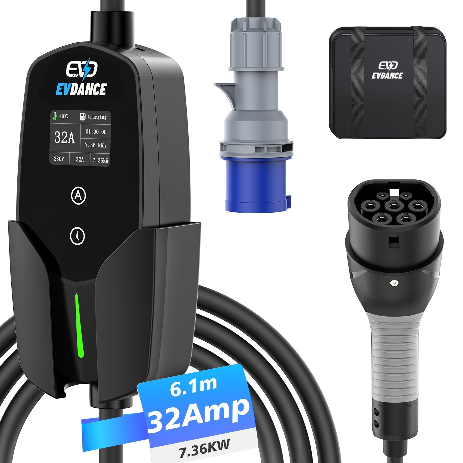 EVDANCE Tragbares/Wallbox Typ 2 Ladekabel Mit CEE Stecker 7.36kW, 1 Phase, 6.1m, 32A