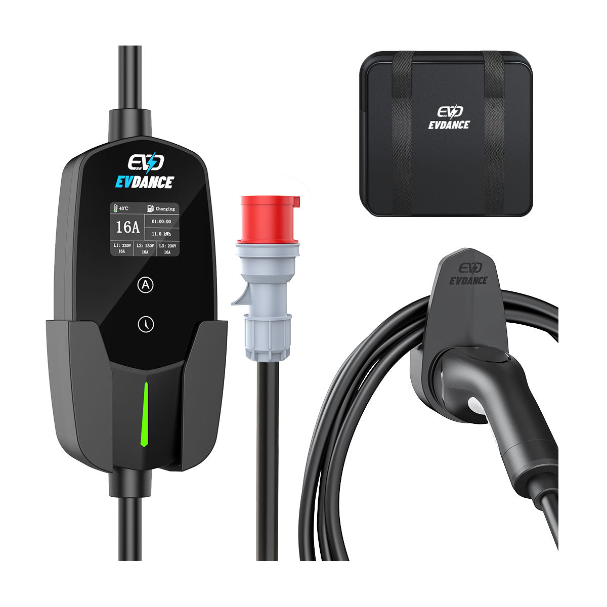 EVDANCE Mobile Wallbox 11kW Typ 2 Ladekabel CEE 16A auf Typ 2 mit Einstellbarer Ladeleistung für Elektroauto