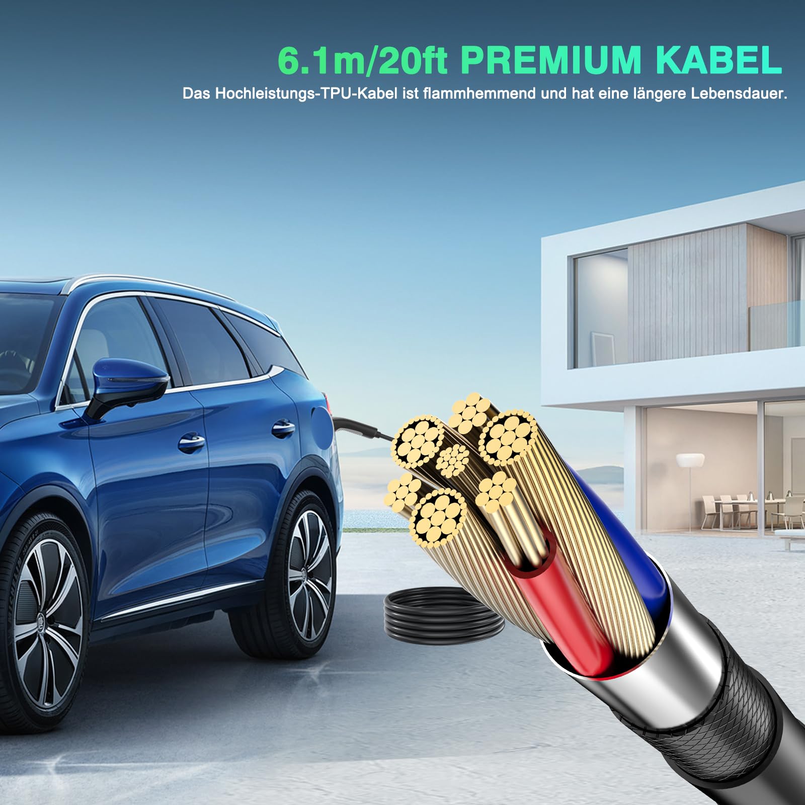 EVDANCE Tragbares/Wallbox Typ 2 Ladekabel Mit CEE Stecker 7.36kW, 1 Phase, 6.1m, 10/16/20/24/32A EINSTELLBAREM LADESTROM