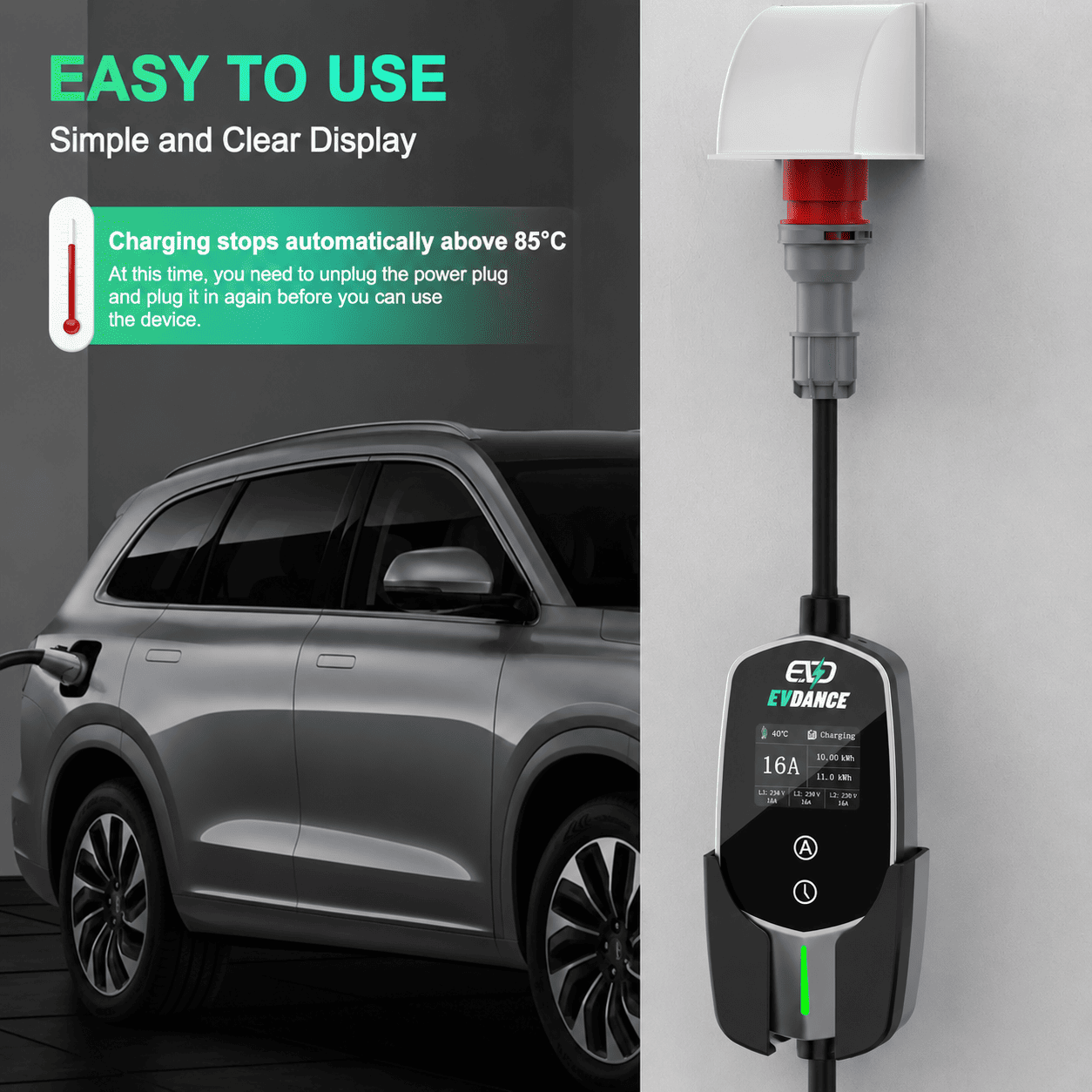 EVDANCE 11 (kW) Mobile Wallbox, 3 Phase Type 2 EV Charger 16A Max, CEE Plug