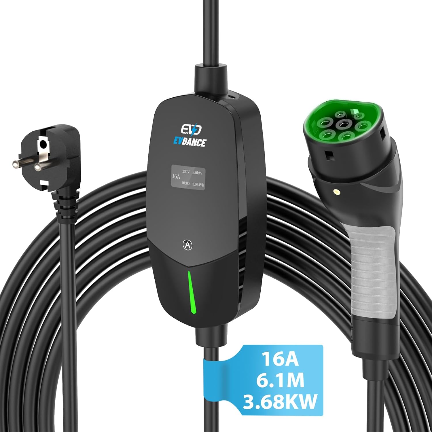 EVDANCE Single Phase Type 2 EV Charger 16A, 3.68 (kW), Schuko Plug