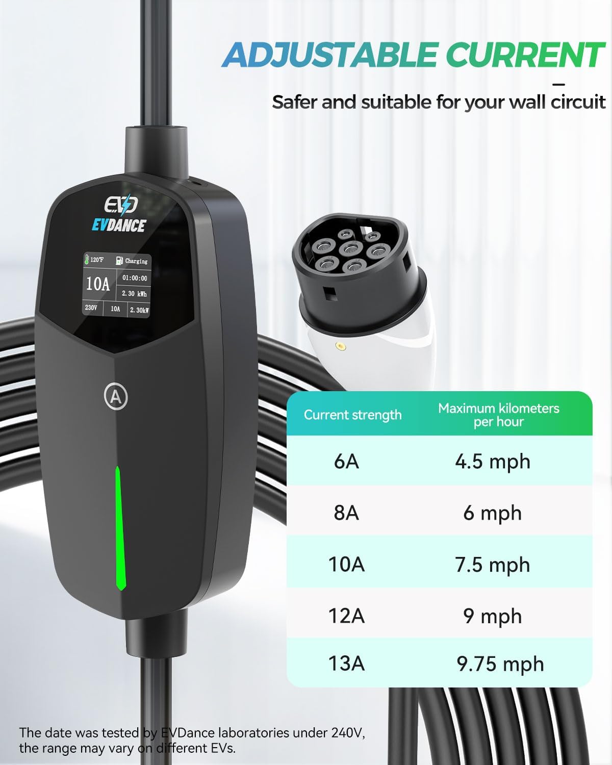 EVDANCE Single Phase Type 2 EV Charger 10A Max, 2.3 (kW), 3 Pin Plug