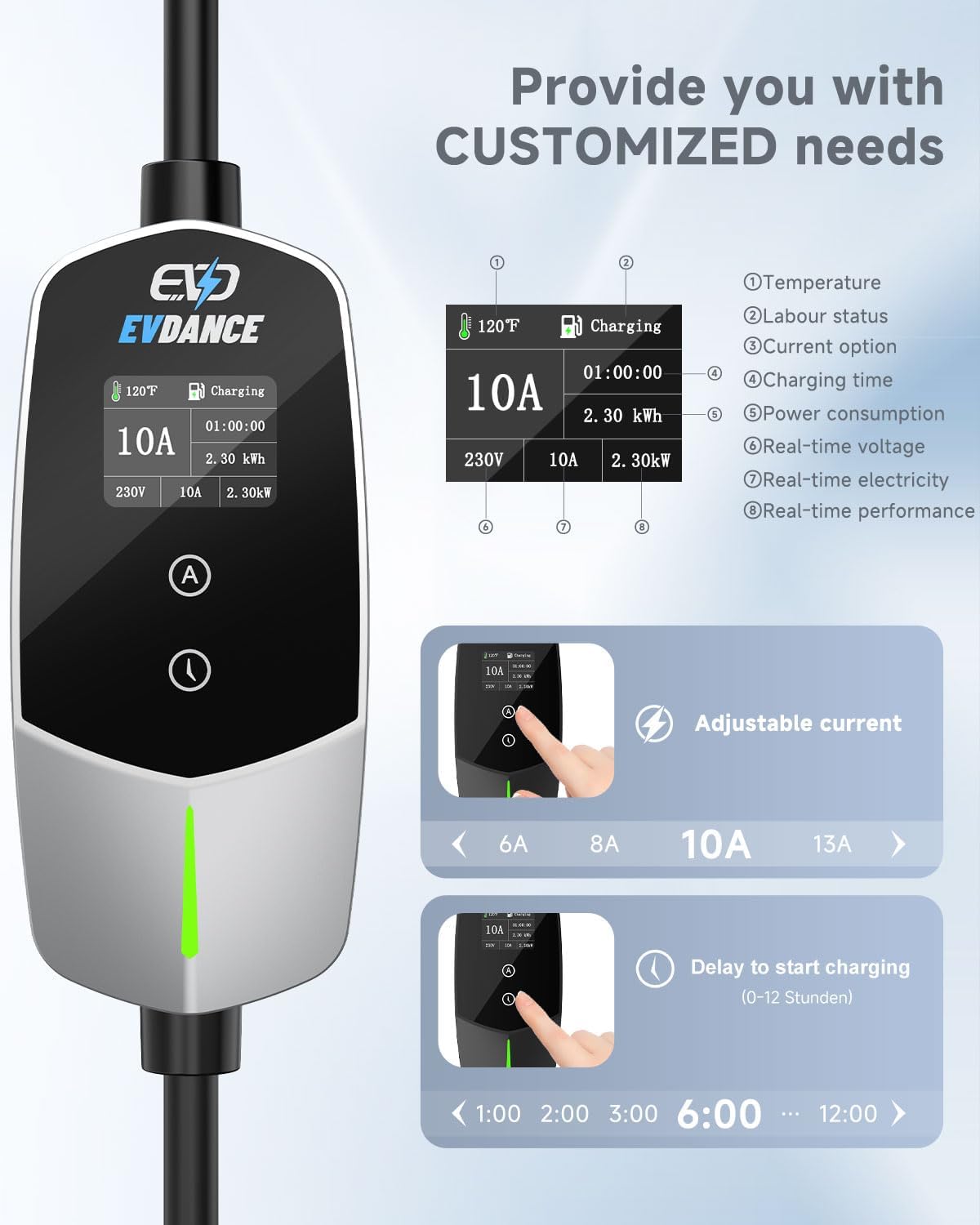EVDANCE Single Phase Type 2 EV Charger 10A Max, 2.3 (kW), 3 Pin Plug