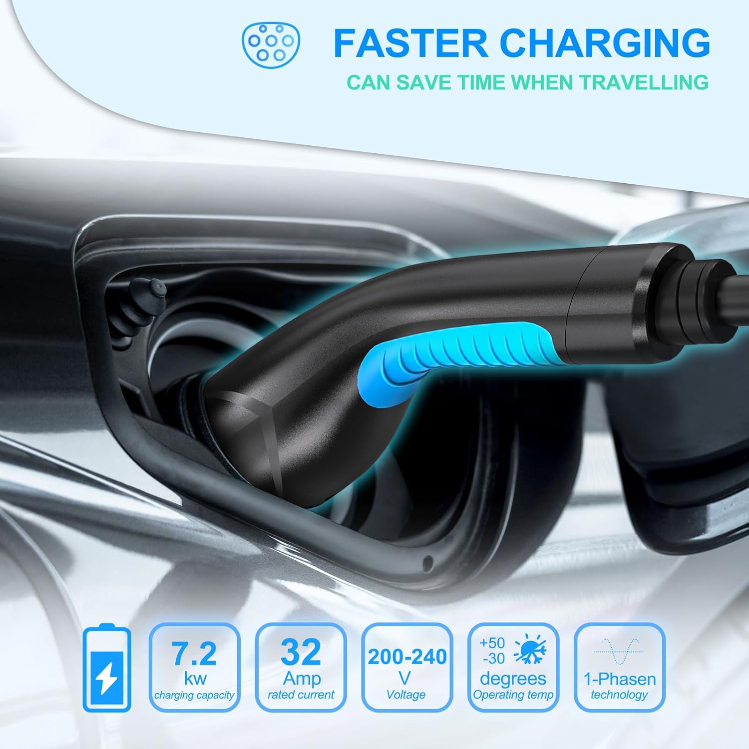 EVDANCE Single Phase Type 2 EV Charging Cable, 32A (7.2kW)