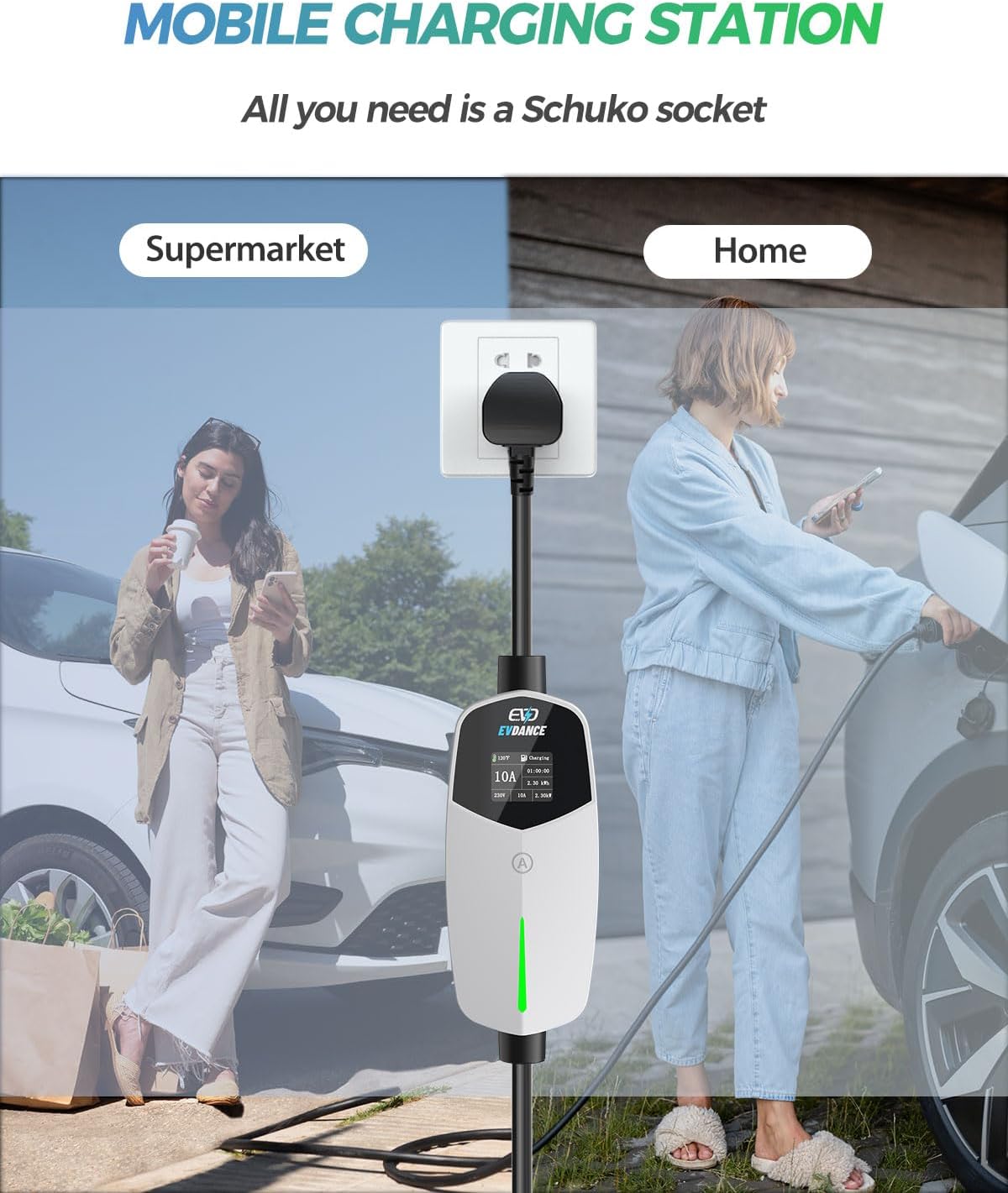 EVDANCE Single Phase Type 2 EV Charger 10A Max, 2.3 (kW), 3 Pin Plug