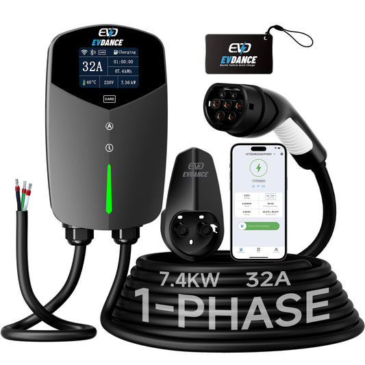 EVDANCE 32A Wallbox EV Charger – Single Phase Type 2, 7.36kW