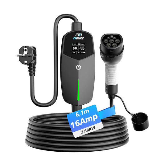 EVDANCE Chargeur EV monophasé type 2 16A Max, 3,68 (kW), prise Schuko