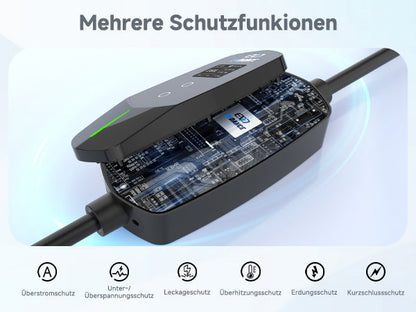 EVDANCE Portable Type2 16A 230V EV Charger Adjustable With 1.77 Screen