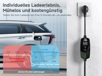 EVDANCE Portable Type2 16A 230V EV Charger Adjustable With 1.77 Screen