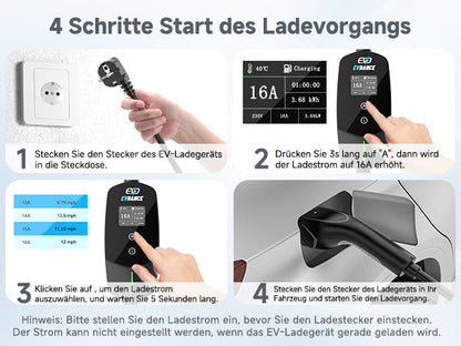 EVDANCE Portable Type2 16A 230V EV Charger Adjustable With 1.77 Screen