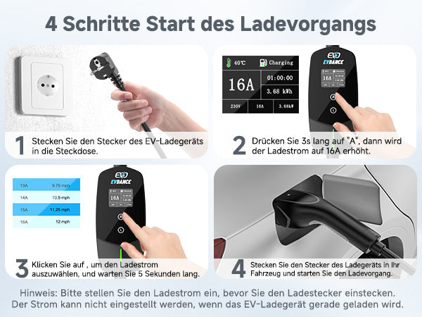 EVDANCE Portable Type2 16A 230V EV Charger Adjustable With 1.77 Screen