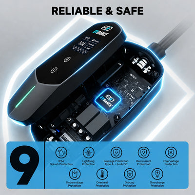EVDANCE 11kW Mobile Wallbox with APP – 3 Phase Type 2 EV Charger, 16A | 7.86m Cable + Holder
