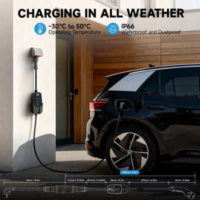 EVDANCE 11kW Mobile Wallbox with APP – 3 Phase Type 2 EV Charger, 16A | 7.86m Cable + Holder