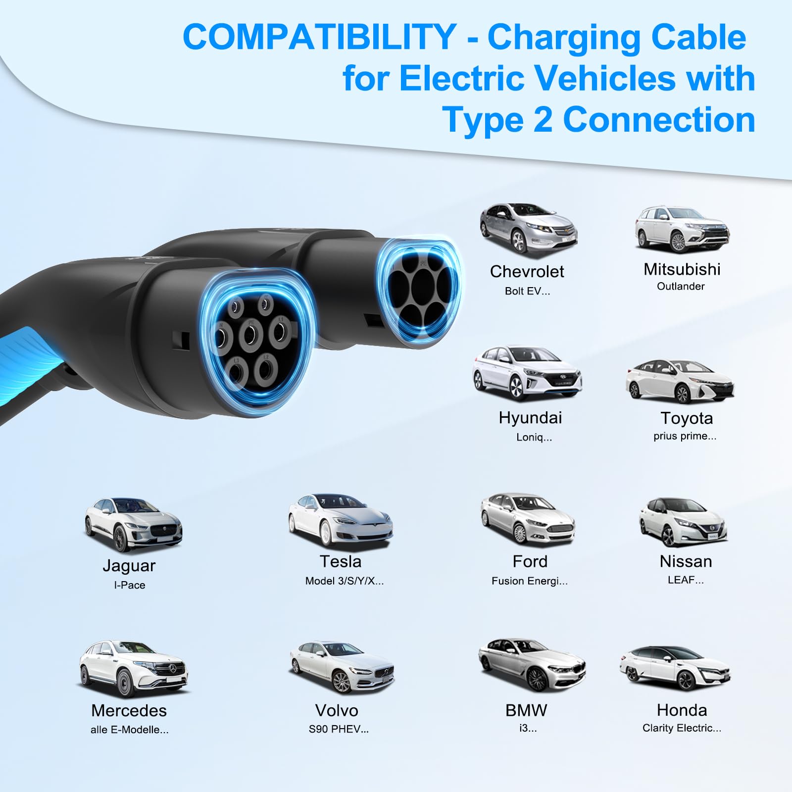 EVDANCE Type 2 to Type 2 EV Charging Extension Cable 1 Phase 