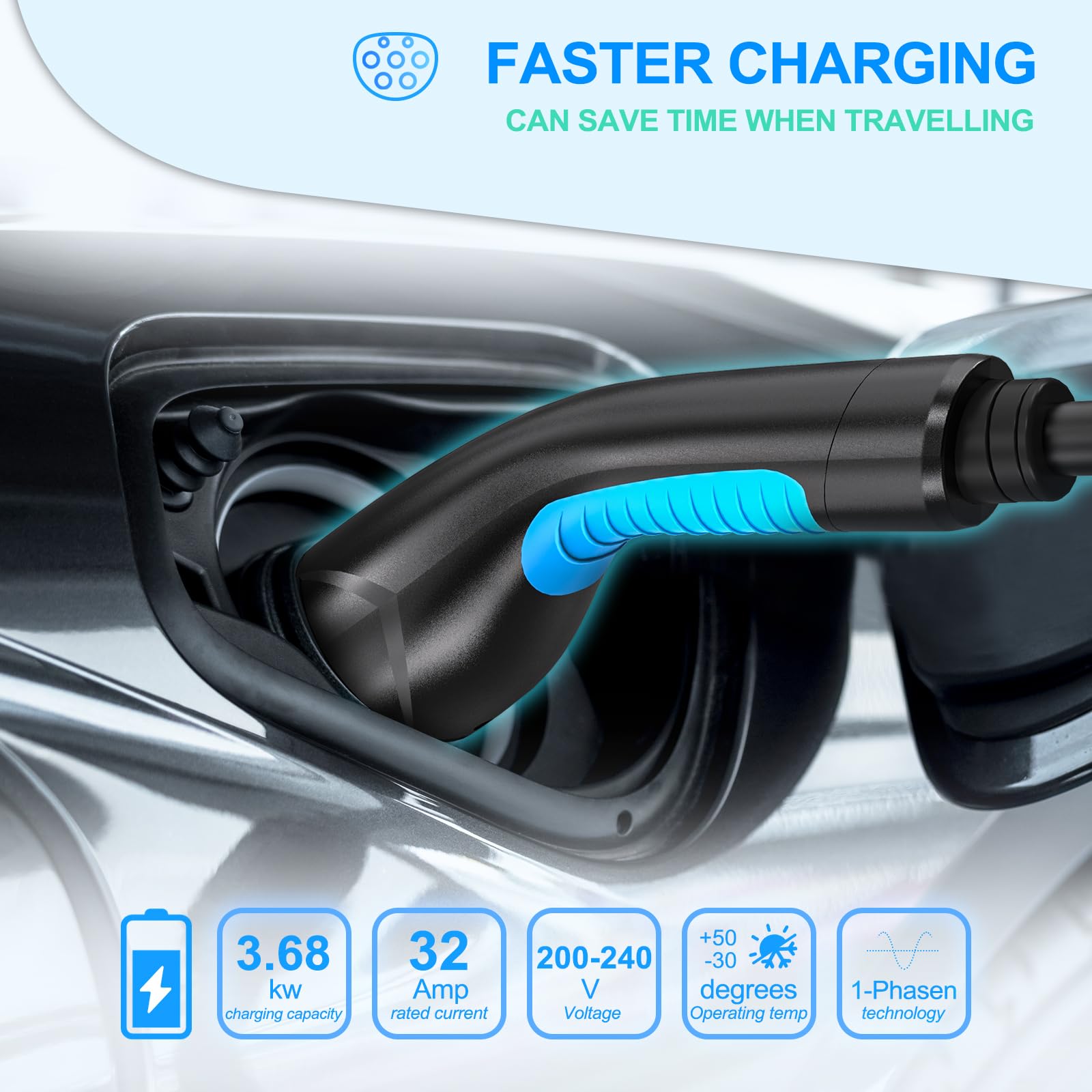 EVDANCE Type 2 to Type 2 EV Charging Extension Cable 1 Phase 