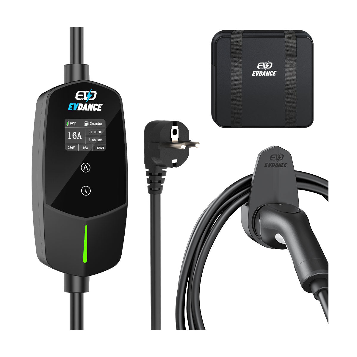 EVDANCE Portable Type2 16A 230V EV Charger Adjustable With 1.77 Screen