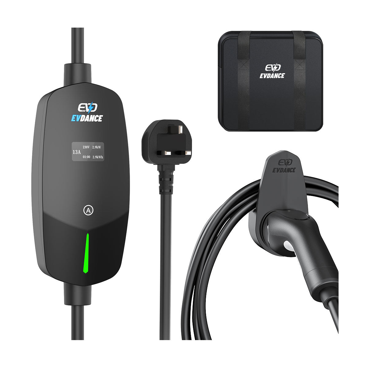 EVDANCE Type 2 10A 240 V UK 3Pin Portable EV Adjustable Current  Charger with OLED Screen