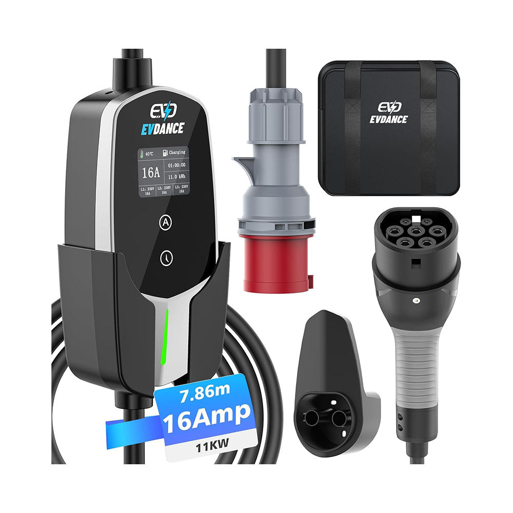 EVDANCE 11 (kW) Mobile Wallbox, 3 Phase Type 2 EV Charger 16A Max, CEE Plug