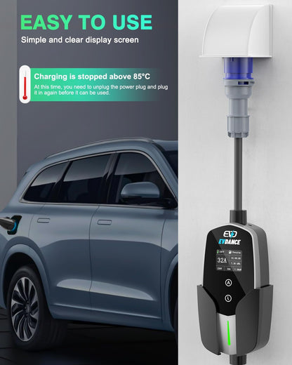 EVDANCE Single Phase Type 2 EV Charger 32A Max, 7.36 (kW), 20ft, CEE Plug