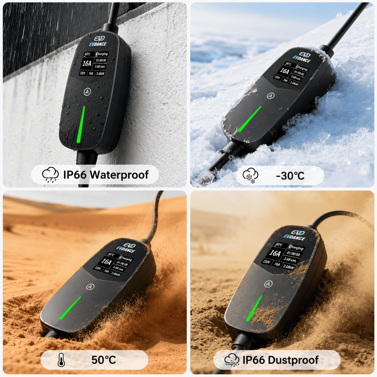 EVDANCE Single Phase Type 2 EV Charger 16A Max, 3.68 (kW), Schuko Plug