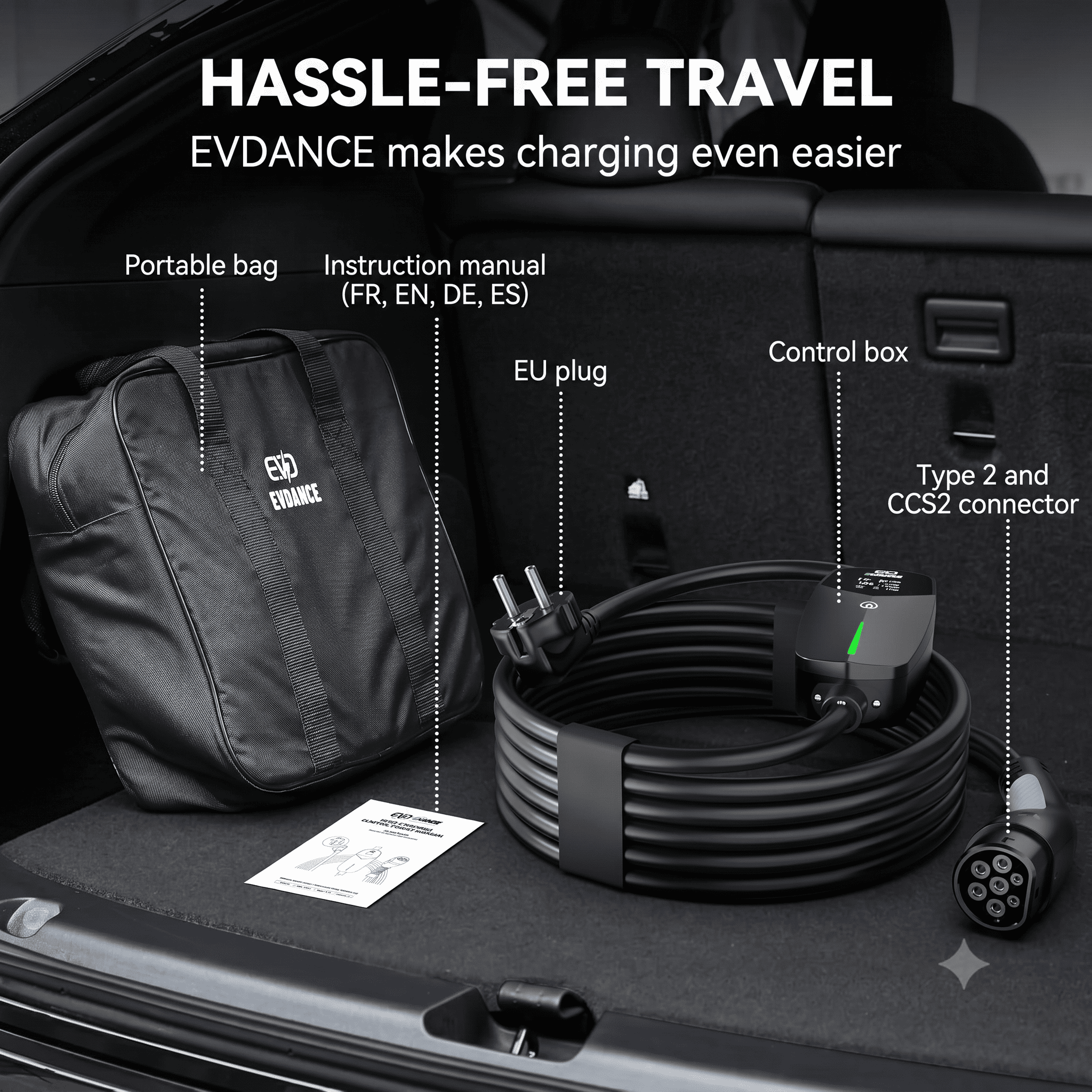 EVDANCE Single Phase Type 2 EV Charger 16A Max, 3.68 (kW), Schuko Plug