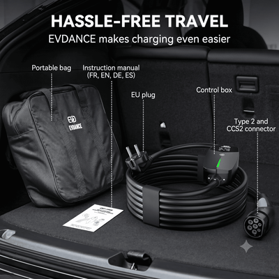 EVDANCE Single Phase Type 2 EV Charger 16A Max, 3.68 (kW), Schuko Plug