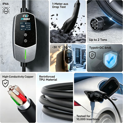EVDANCE 11 (kW) Mobile Wallbox, 3 Phase EV Charger 16A Max with DC 6mA Protection
