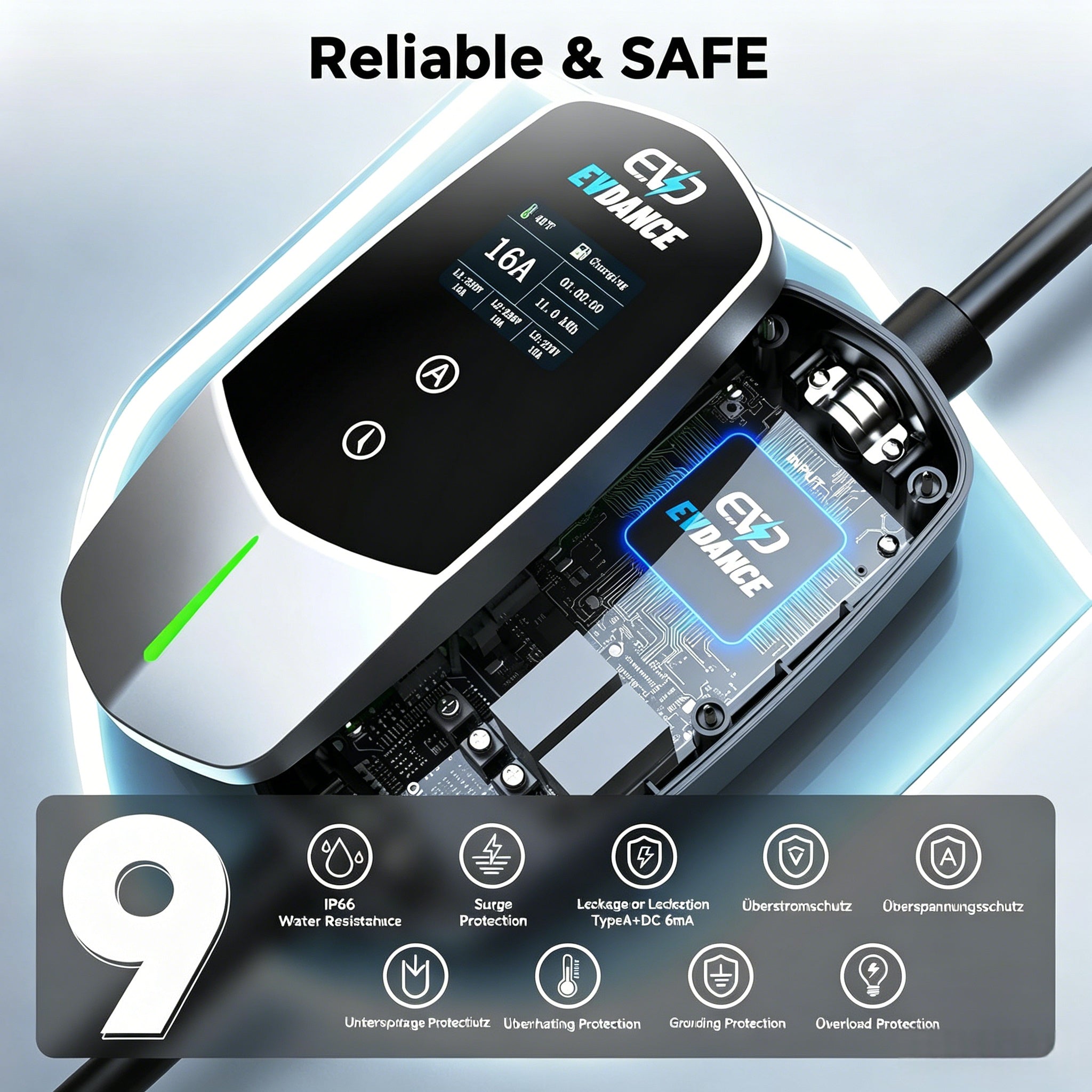 EVDANCE 11 (kW) Mobile Wallbox, 3 Phase EV Charger 16A Max with DC 6mA Protection