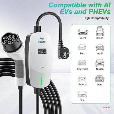 EVDANCE Single Phase Type 2 EV Charger 16A, 3.68 (kW), Schuko Plug