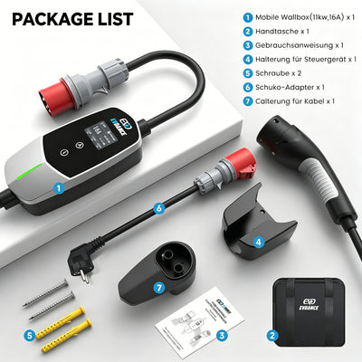 EVDANCE 11 (kW) Mobile Wallbox, 3 Phase EV Charger 16A Max with DC 6mA Protection