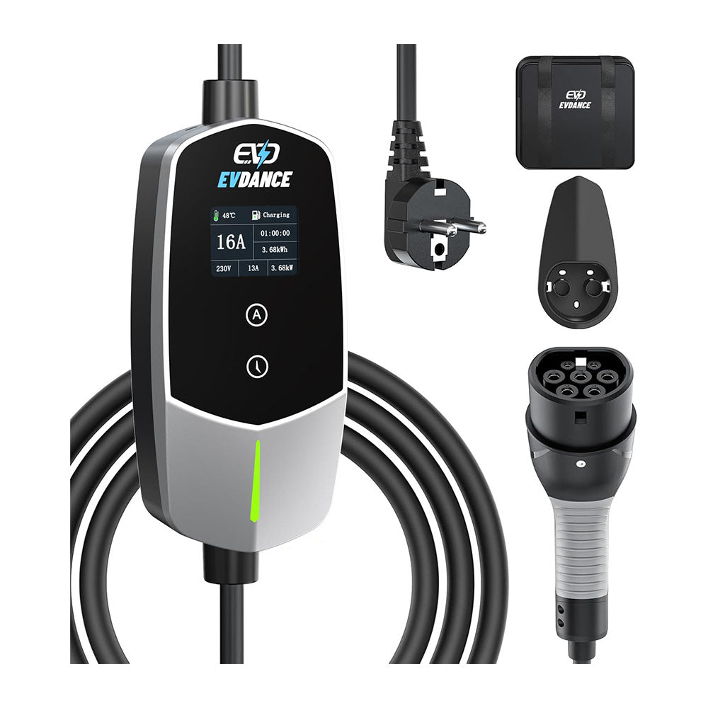 EVDANCE Single Phase Type 2 EV Charger 16A Max, 3.68 (kW), Schuko Plug