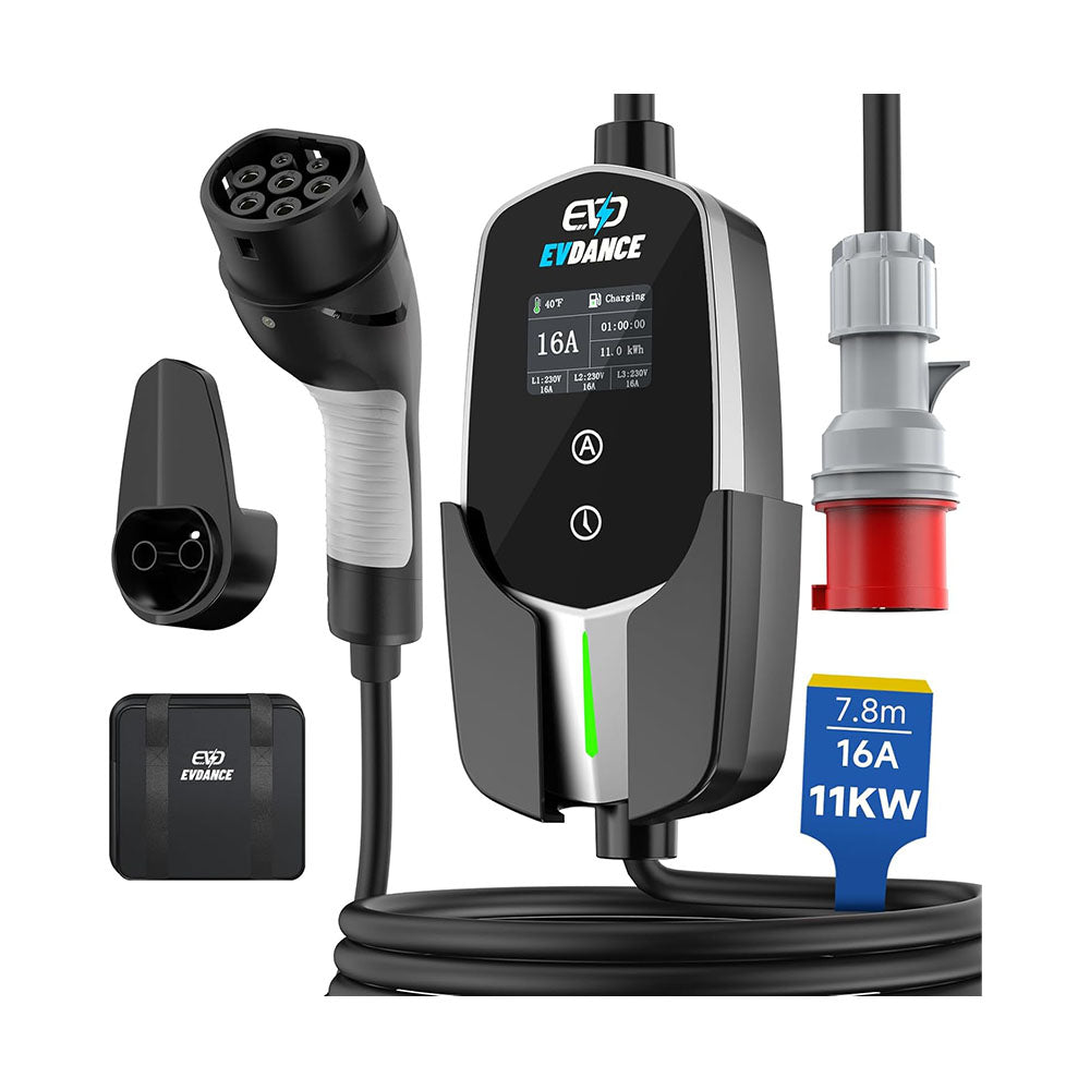 EVDANCE 11 (kW) Mobile Wallbox, 3 Phase EV Charger 16A Max with DC 6mA Protection
