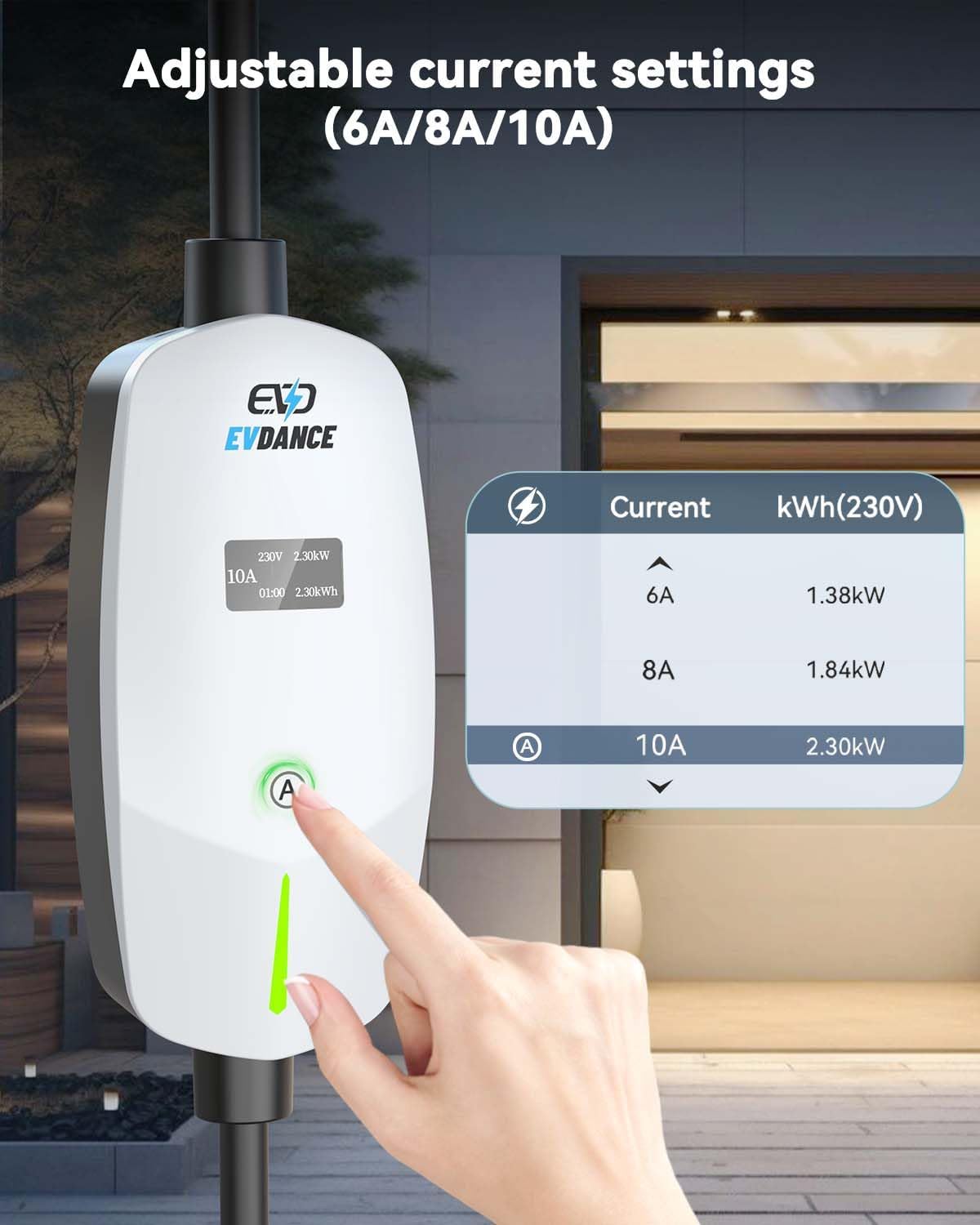 EVDANCE Single Phase Type 2 EV Charger 10A Max, 2.3 (kW), 3 Pin Plug