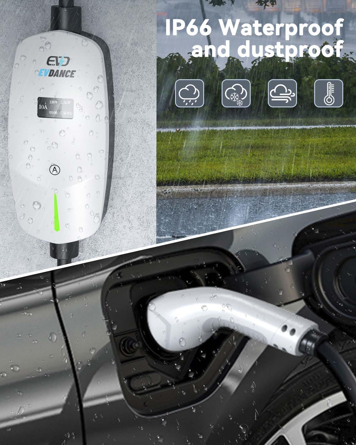 EVDANCE Single Phase Type 2 EV Charger 10A Max, 2.3 (kW), 3 Pin Plug