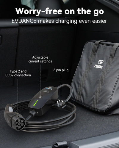 EVDANCE Single Phase Type 2 EV Charger 10A Max, 2.3 (kW), 3 Pin Plug